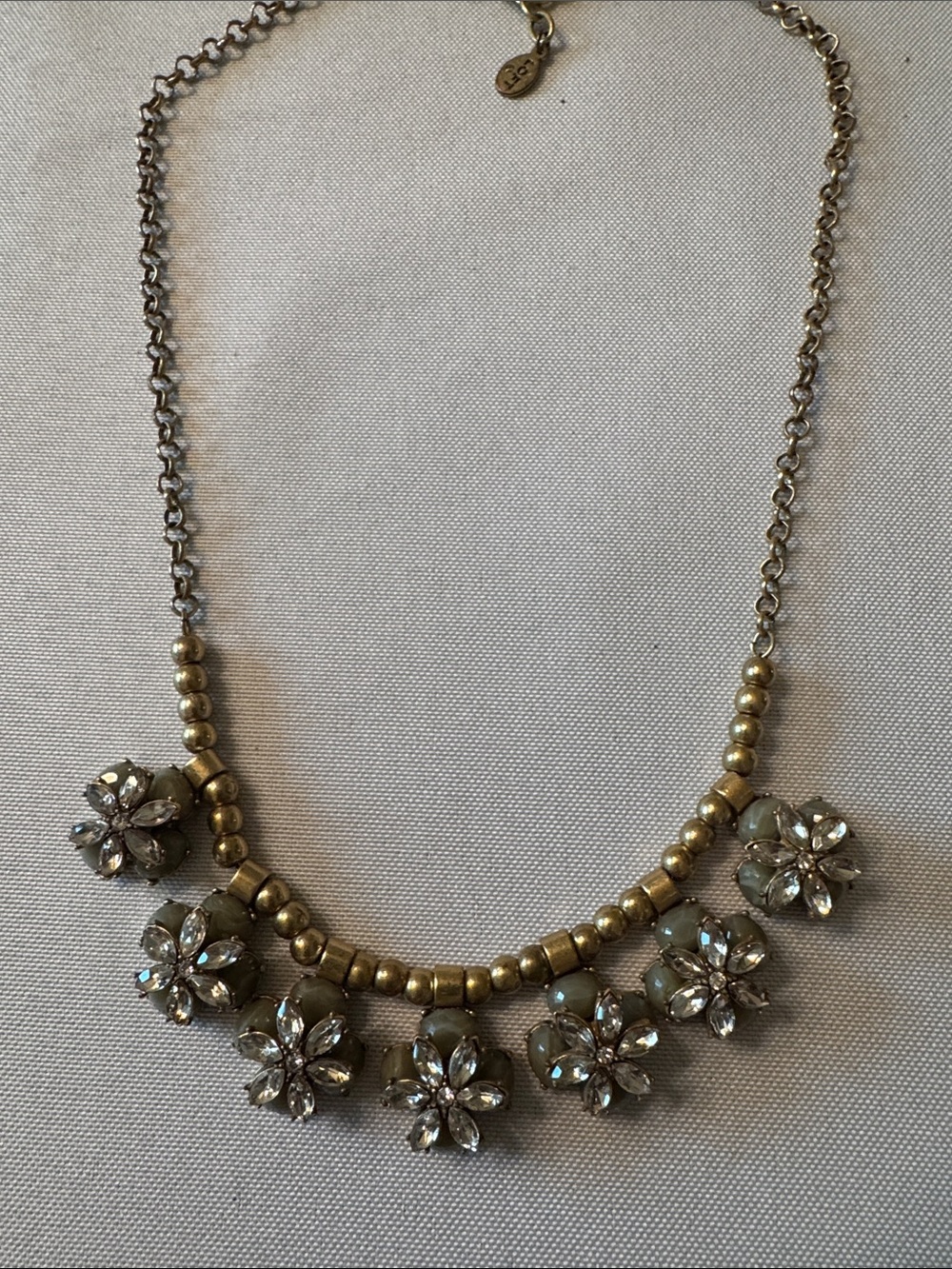 LOFT Gold-Tone Floral And Gray Crystal Bib Necklace Vintage